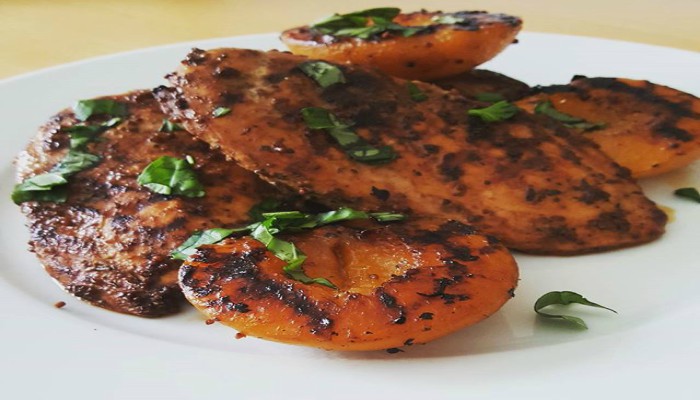 Grilled Chicken and Peaches with Fresh Basil